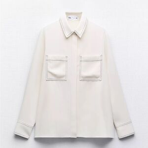 ZARA Cream button up with Dark Contrast Stitching